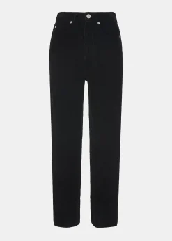 Black High Waist Cord Barrel Jean