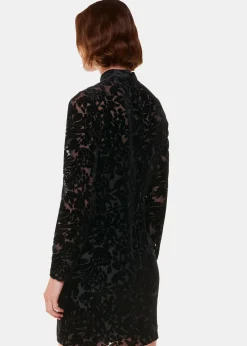 Black Hot Fix Floral Velvet Dress