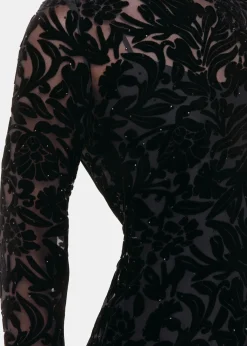 Black Hot Fix Floral Velvet Dress