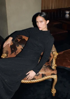 Black Hot Fix Jersey Midi Dress