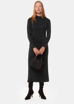 Black Hot Fix Jersey Midi Dress