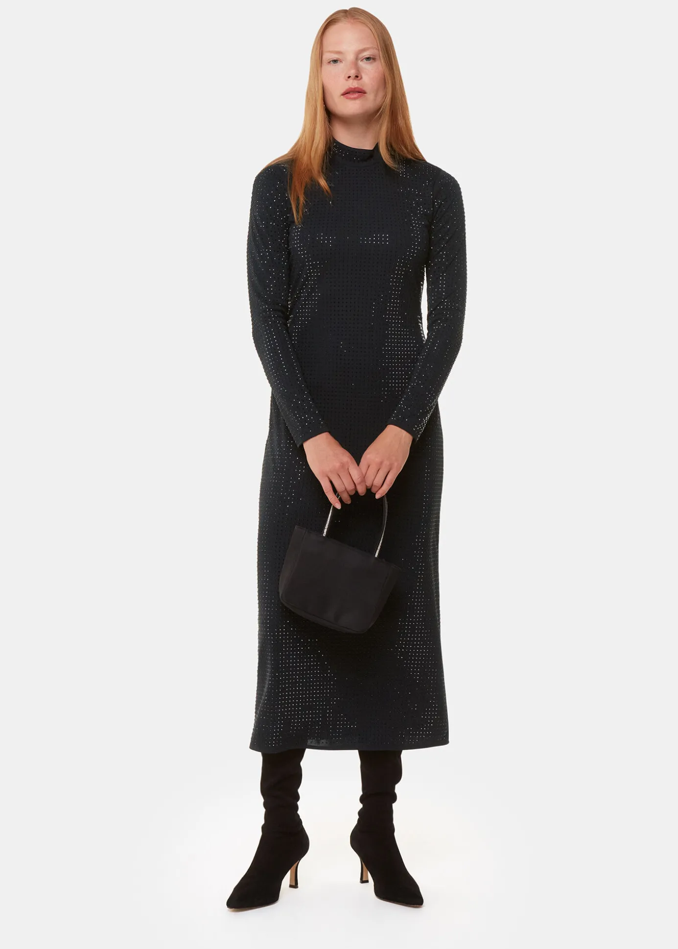Black Hot Fix Jersey Midi Dress