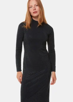 Black Hot Fix Jersey Midi Dress