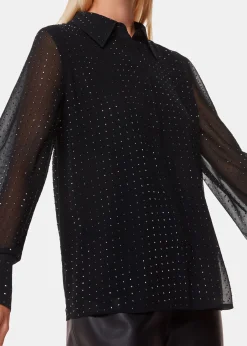Black Hot Fix Sheer Shirt
