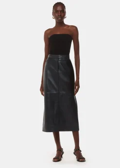 Black Jamie Leather Midi Skirt