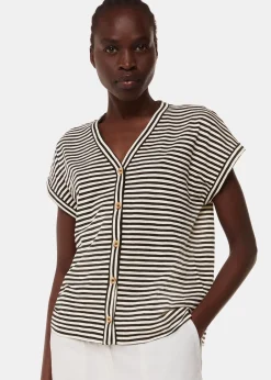 Black Jilly Stripe Button Top
