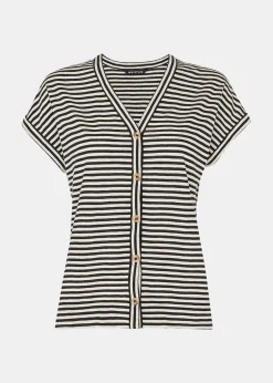 Black Jilly Stripe Button Top