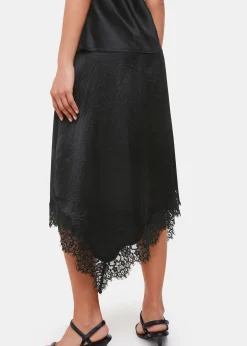 Black Lace Trim Midi Skirt