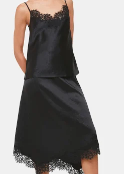 Black Lace Trim Midi Skirt