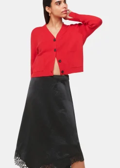 Black Lace Trim Midi Skirt