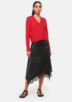 Black Lace Trim Midi Skirt