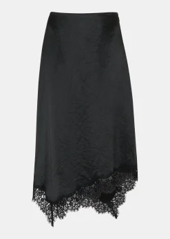 Black Lace Trim Midi Skirt