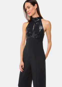 Black Leah Sequin Bodice Jumpsuit