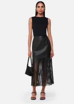 Black Leather Fringed Mini Skirt