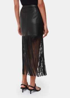 Black Leather Fringed Mini Skirt