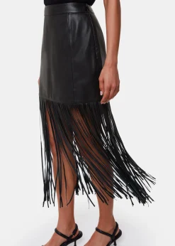 Black Leather Fringed Mini Skirt