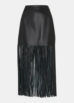Black Leather Fringed Mini Skirt