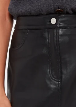 Black Leather Front Split Midi Skirt
