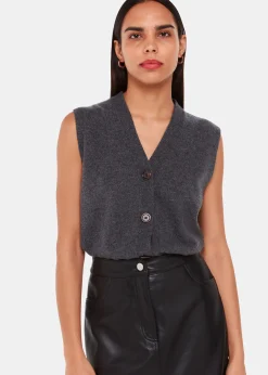 Black Leather Front Split Midi Skirt