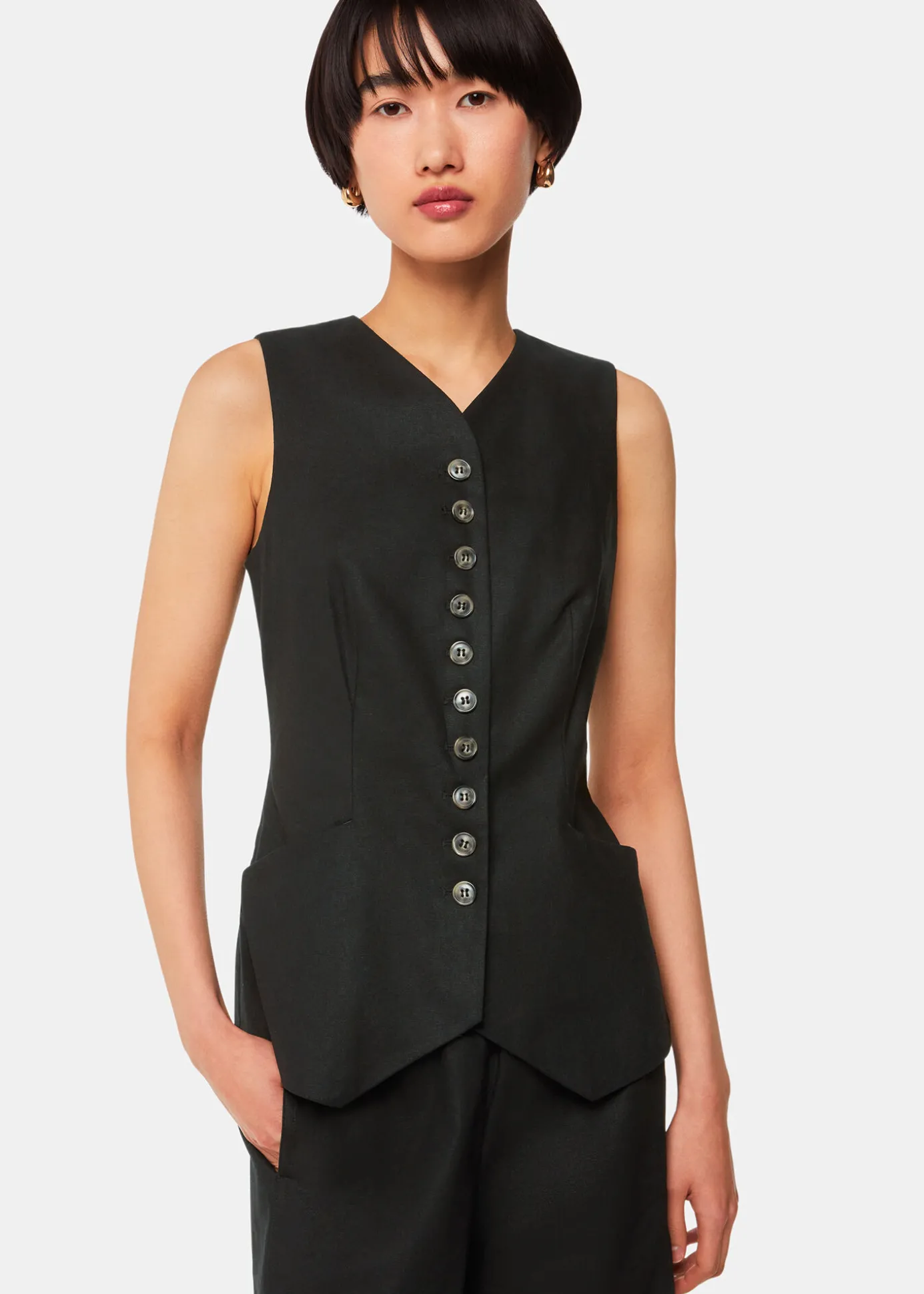 Black Lindsey Linen Blend Waistcoat