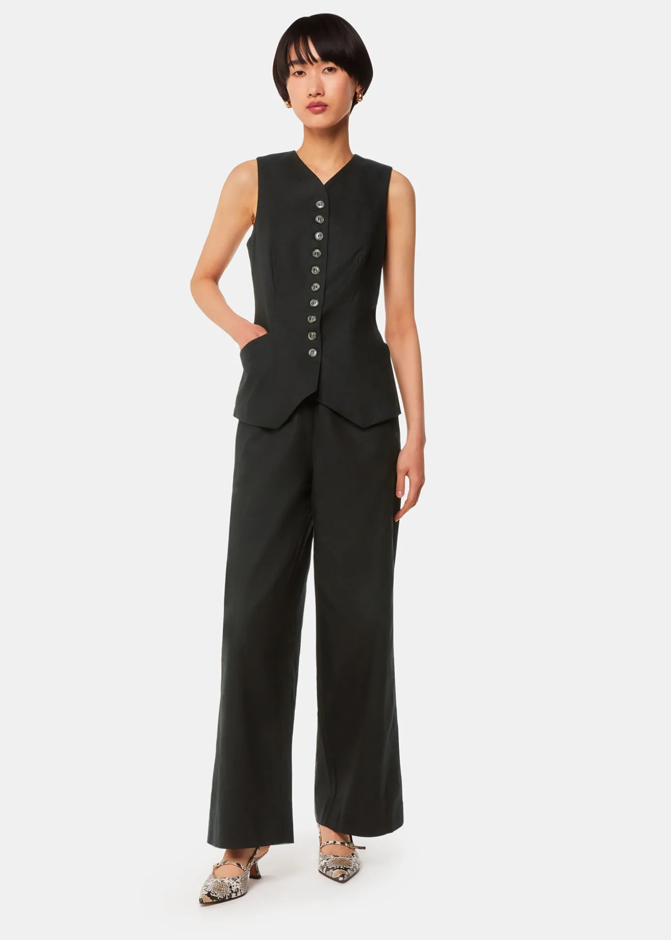 Black Lindsey Linen Blend Waistcoat