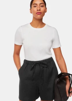Black Linen Elasticated Short