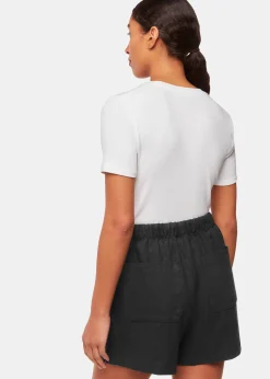 Black Linen Elasticated Short