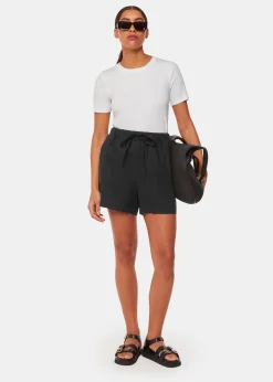 Black Linen Elasticated Short