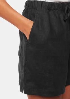 Black Linen Elasticated Short