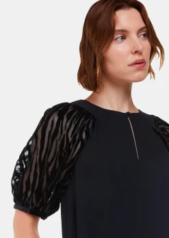 Black Lucy Zebra Velvet Sleeve Dress