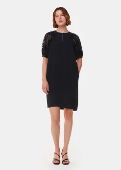 Black Lucy Zebra Velvet Sleeve Dress