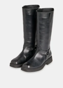Black Matteo Knee High Biker Boot
