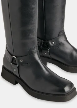 Black Matteo Knee High Biker Boot
