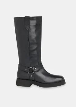 Black Matteo Knee High Biker Boot