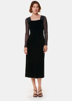 Black Mesh Sleeve Velvet Dress
