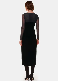 Black Mesh Sleeve Velvet Dress
