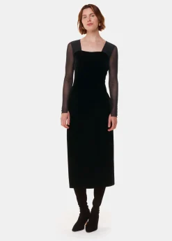 Black Mesh Sleeve Velvet Dress
