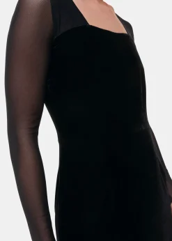 Black Mesh Sleeve Velvet Dress