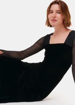 Black Mesh Sleeve Velvet Dress