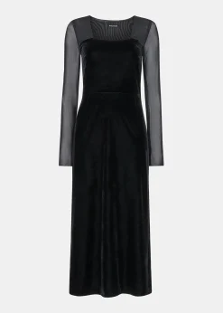 Black Mesh Sleeve Velvet Dress