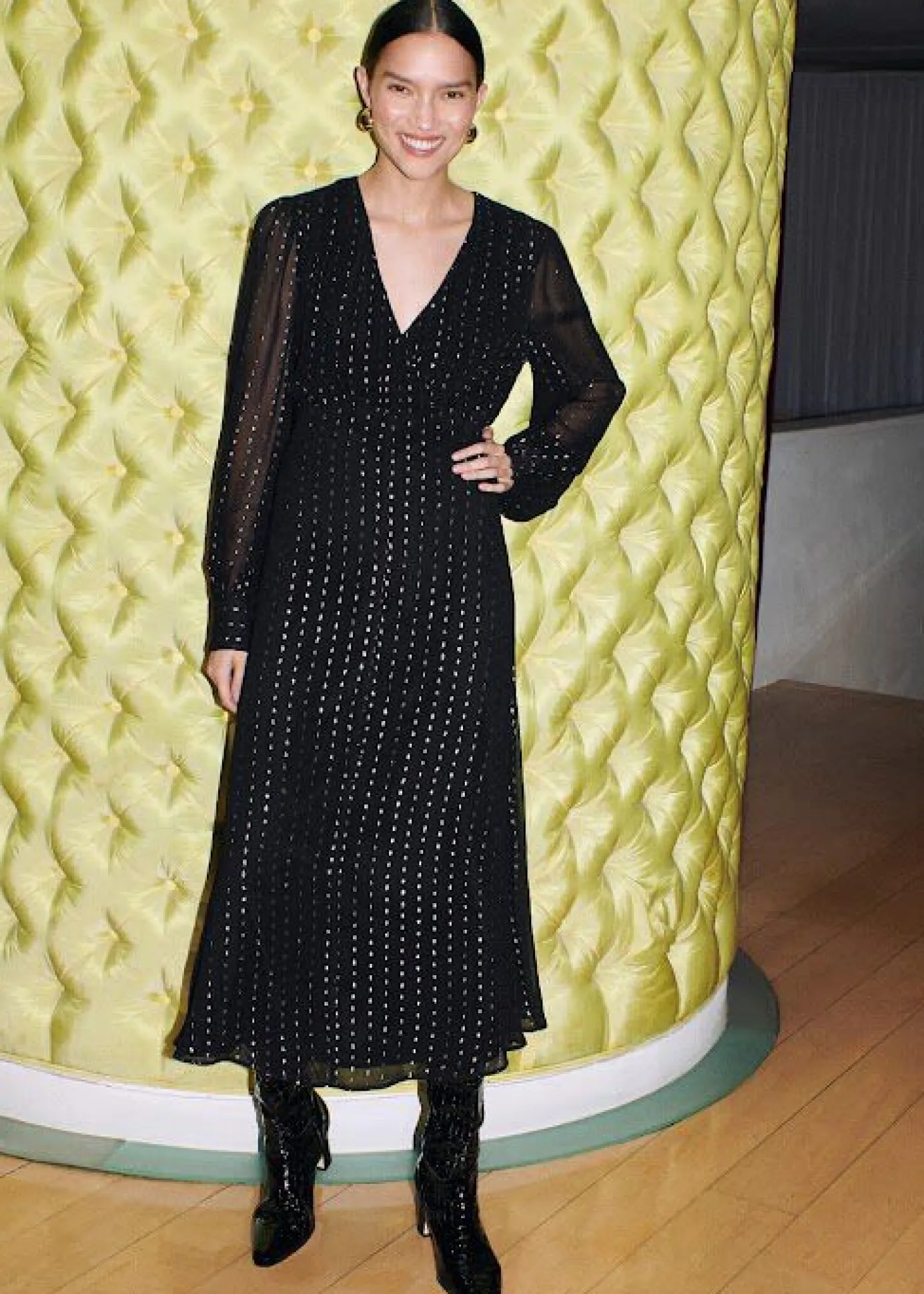 Black Metallic Stripe Midi Dress