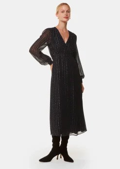 Black Metallic Stripe Midi Dress