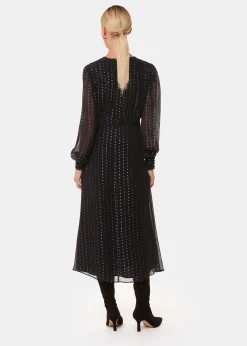 Black Metallic Stripe Midi Dress