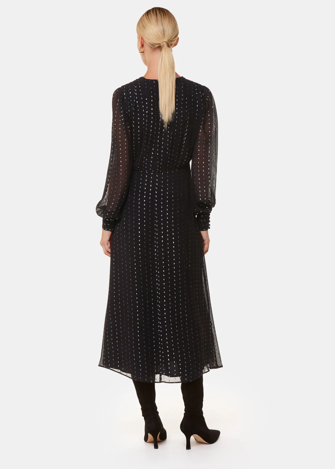 Black Metallic Stripe Midi Dress