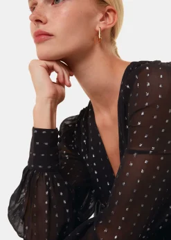 Black Metallic Stripe Midi Dress