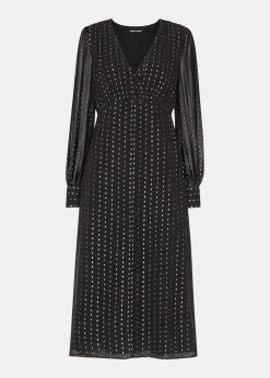 Black Metallic Stripe Midi Dress