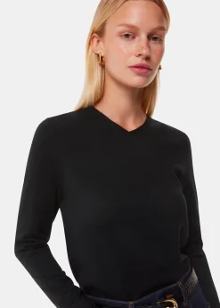 Black Mila V Neck Knit