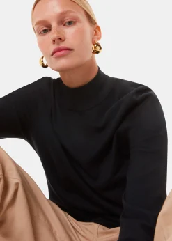 Black Mira Funnel Neck Knit