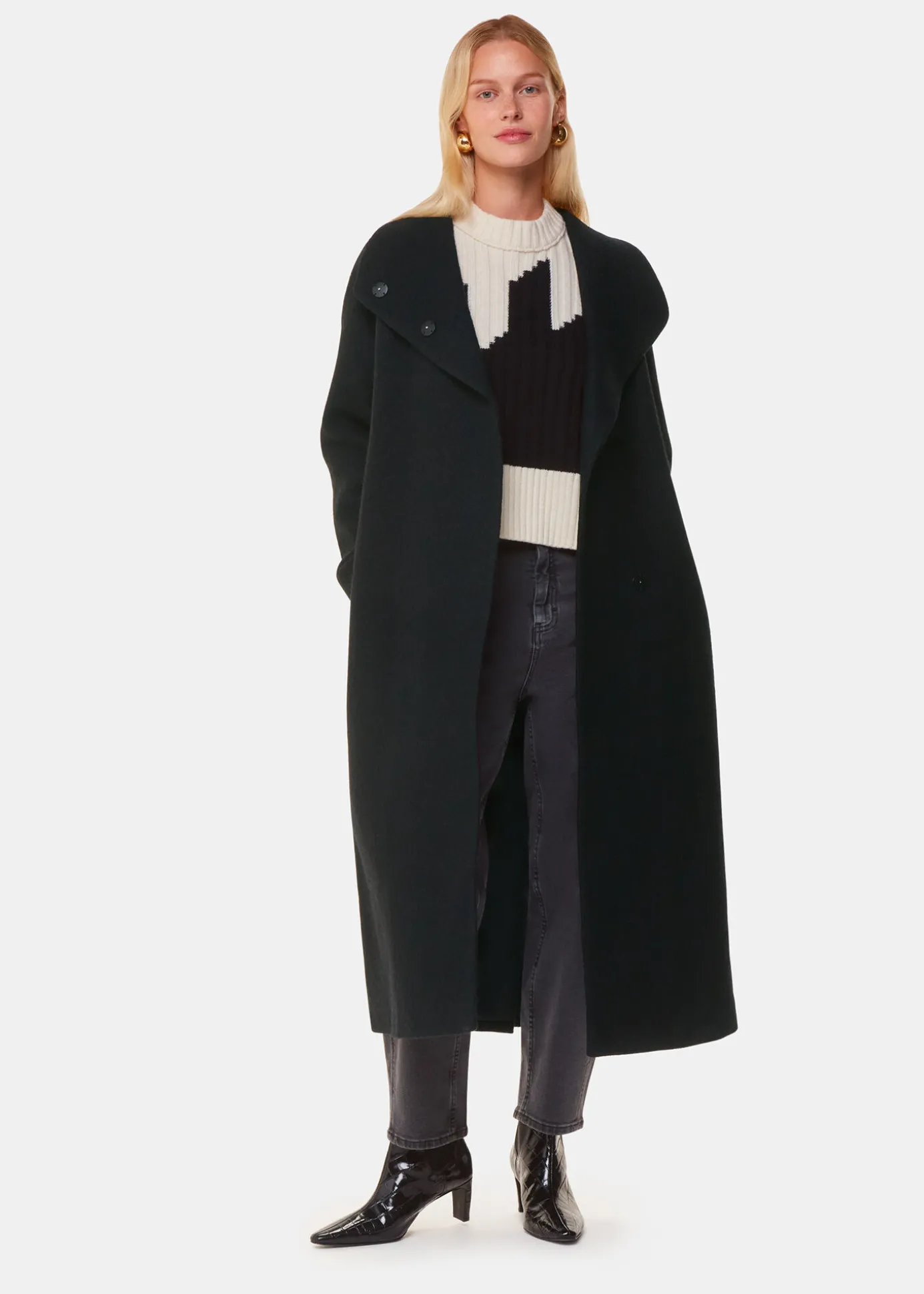 Black Morgan Funnel Neck Coat