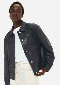 Black Natia Leather Western Jacket